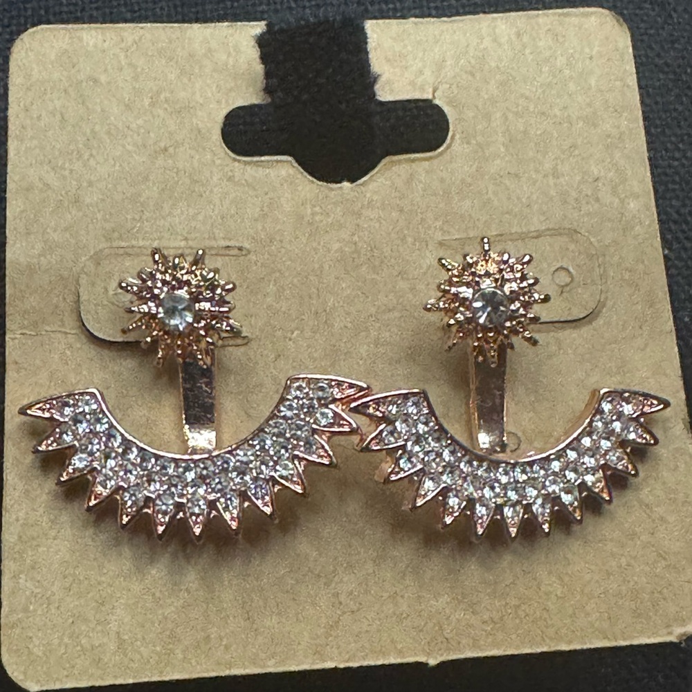 Ju merit Ear Jacket Stud Earrings Rhinestone Earrings in Rose Gold